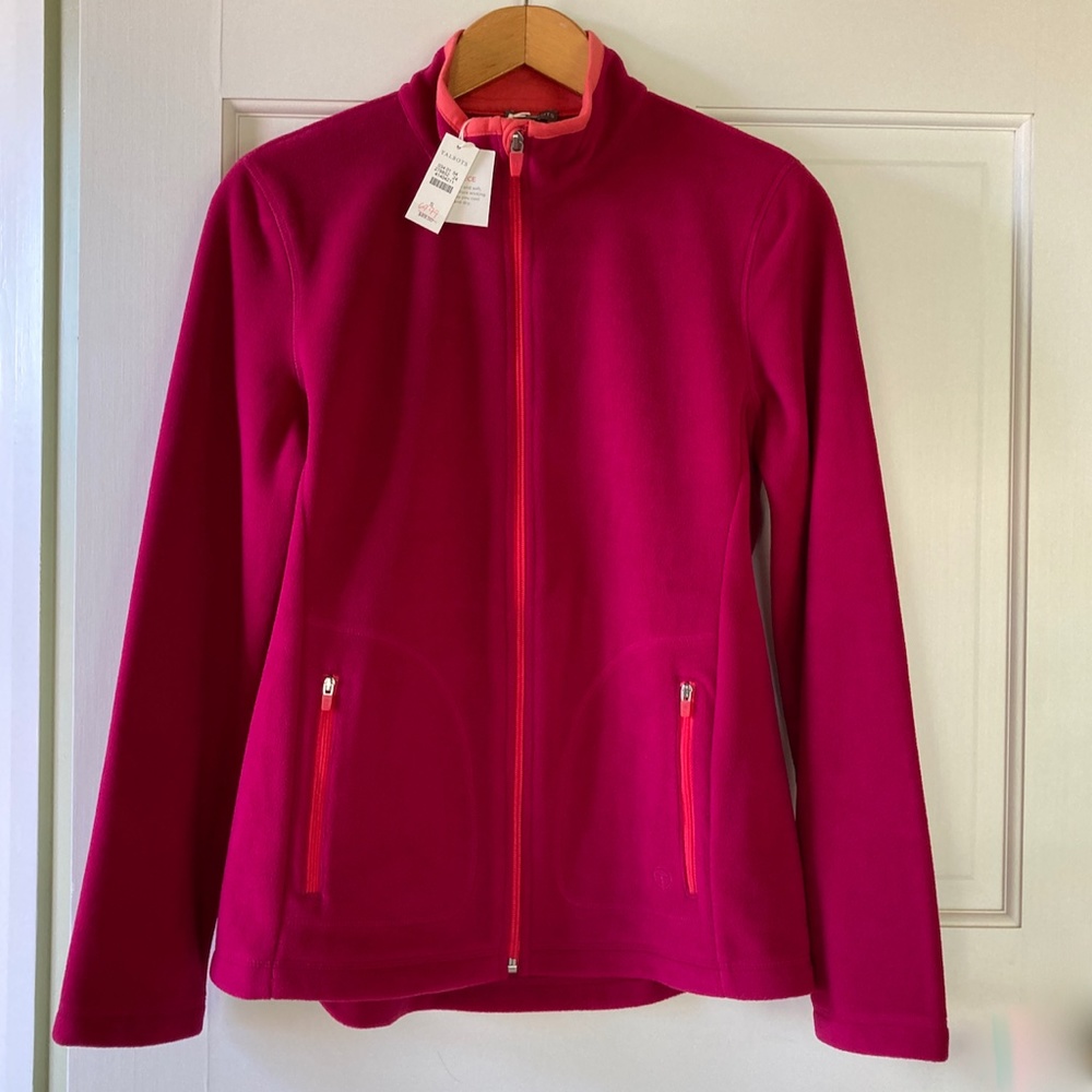 NWT Pink Fleece Jacket Size M Talbots Medium Weight Front Zip Zip Pockets